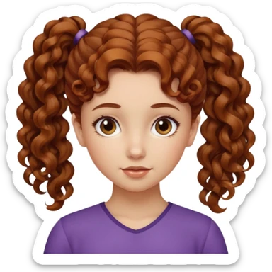 Girl, chestnut colored curly hair, one ponytail sticker