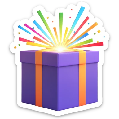a gift box opened with magical light rays coming out, vibrant, no text sticker