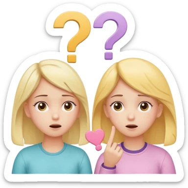 

 
Two girls are talking; one looks confused with question marks above her, while the other explains something. The illustration has a cute pastel style. sticker
