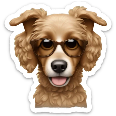 a little brown dog with curly fur wearing sunglasses and listening to music  sticker