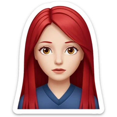 white woman cherry red long straight hair parted middle sticker