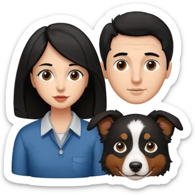 man and woman and Black colour hair Border collie with Brown eyes and a stout on the nose sticker