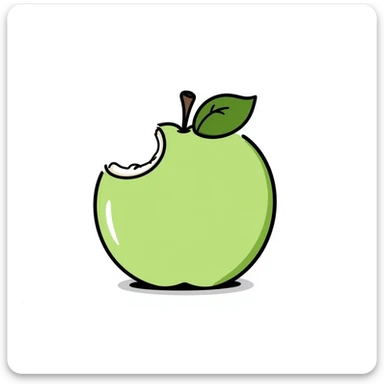 green apple with a bite taken out, fresh and slightly sour, hand-drawn doodle style sticker
