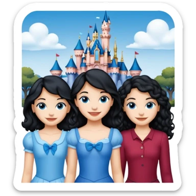 escribe el nombre Disneyland Paris y para titulo, pon a quatro chicas: una pelo corto negro, una pelo rizado largo, una pelo largo liso y la otra pelo ondulado mediano, esta con el ojos azules. Haz un cuadrado rectangular grande y por los lados pon a las chicas que te he descrito sticker