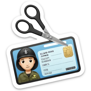 Floating black Scissors cutting in half an idf soldier ID card with a little chip in 2 parts sticker