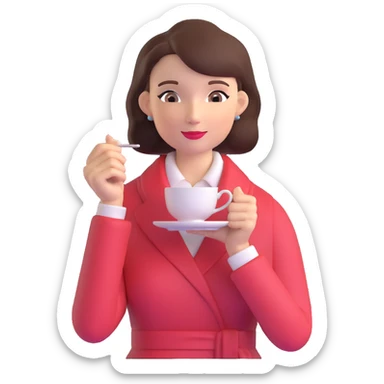 Sophisticated British woman holding teacup in one hand with perfect posture and refined gesture sticker
