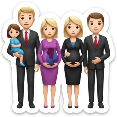 I want a couple. The wife is pregnant. Both the husband hand wife family are stand behind them. No kids sticker