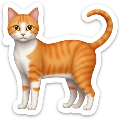 full body realistic orange domestic shorthair slim cat with yellow/orange eyes paw being white and the other being half sticker