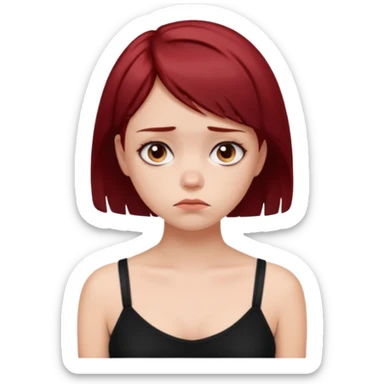 generate a pretty fair bratz girl with short dark red hair looking sad . Wearing a black cami sticker