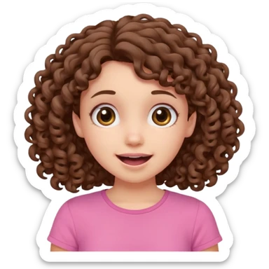 fun cute loud popular pretty girl modest curly brown hair pink top excited sticker