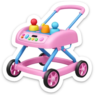 pink baby walker with toys on it sticker