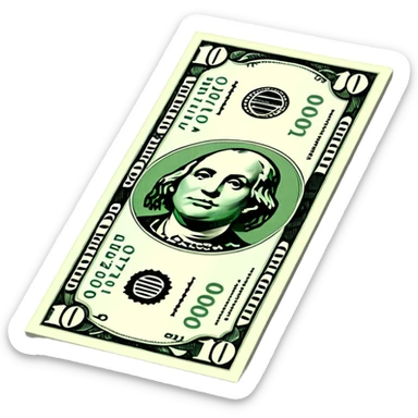 3D realistic US 100 dollar bill sticker, slight perspective, centered, clean cutout, transparent background, no text, no watermark sticker