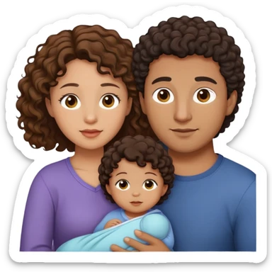 Family of 3 one parent male with light brown skin and brown eyes and black shorten hair other parent with fair skin Hazel eyes and long brown curly hair and the baby with light brown skin and hazel eyes  sticker