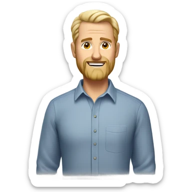 middle aged english man, short slicked back hair blonde, blonde medium length size full beard, in a smart unbuttoned shirt. sticker