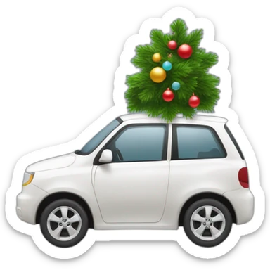 un emoji avec un sapin de noel et au pied un cadeau avec une voiture hybride sticker