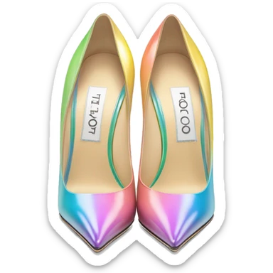 Realistic isolated top view of a pair of pastel rainbow jimmy Choo stiletto high heel shoes. sticker