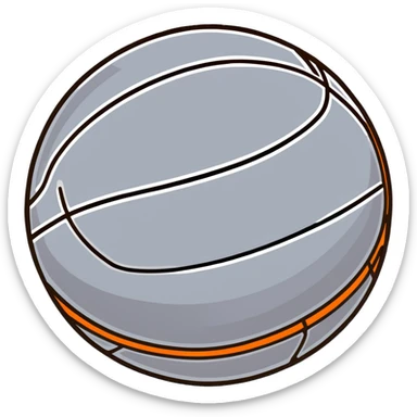luxurious silver basketball, shiny metallic silver surface with orange seams sticker