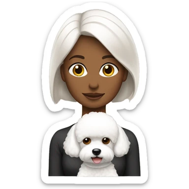 mujer con peinado largo liso marron con perro bichon blanco sticker
