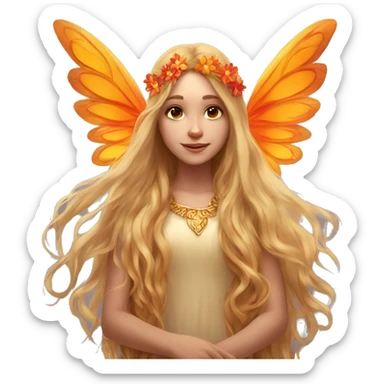 big wings, flower, Beautiful, fairy, gold, orange,red, long hair sticker