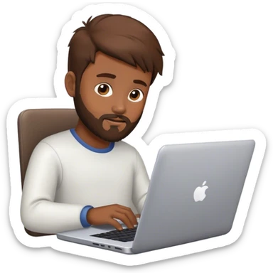 Boy with brown hair and beard and laptop sticker