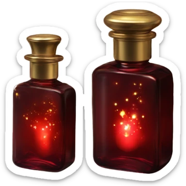 Dark red magic fairy light sparkling old Antique oil perfume bottle with herbal and flowers sticker