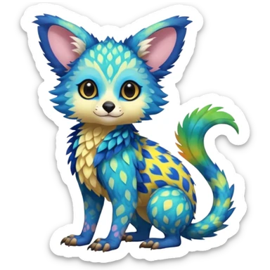 Colorful tropical exotic cute cool beautiful shiny beautiful fantasy-Trico-Cacomistle-oncilla-animal-Fakémon-hybrid-fursona (full body) sticker