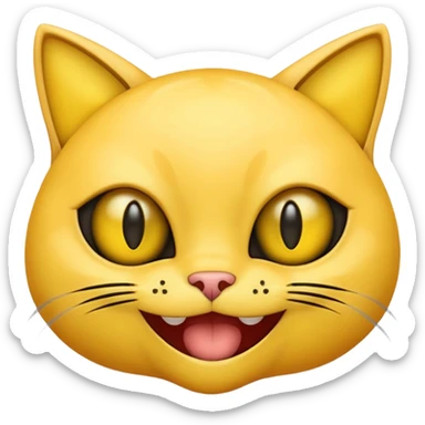 Yellow emoji with vertical slit cat eyes, huge creepy grin from ear to ear sticker