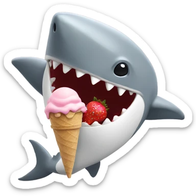 man in shark costume eating strawberry ice cream sticker