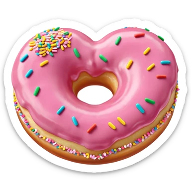 Realistic isolated heart shaped donut with pale pink frosting. sticker