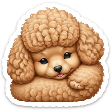Meme-Worthy Cute Sleeping Apricot Poodle Portrait Emoji, Head resting peacefully with a contented smile, showcasing a delightfully elegant build and a luxuriously soft, curly apricot Fur, eyes shut in a serene nap, Simplified yet hilariously adorable features, highly detailed, glowing with a soft, drowsy light, high shine, relaxed and utterly lovable, stylized with an air of playful laziness, bright and heartwarming, soft glowing outline, capturing the essence of a comically sleepy companion, so meme-worthy it feels like it could instantly become the next viral sensation of adorable slumber! sticker