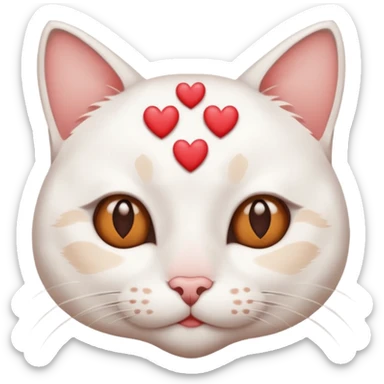 gato blanco con pocas manchitas marrones con corazones sobre los ojos  sticker