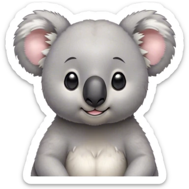 Cinematic Cute Koala Portrait Emoji, Head tilted playfully and inquisitively, featuring a fluffy grey fur with perky, rounded ears and a charming black nose, round, sparkling eyes filled with gentle curiosity, Simplified yet irresistibly adorable features, highly detailed, glowing with a warm, friendly glow, high shine, affectionate and cuddly, stylized with a touch of eucalyptus whimsy, bright and endearing, soft glowing outline, capturing the essence of a mischievous yet loving koala, so playful it feels like it could snuggle out of the screen into your arms! sticker