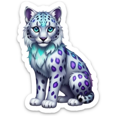 Cute cool edgy Colorful dark vibrant transparent iridescent luminescent ethereal fantasy-lynx-snow-leopard-animal, full-body sticker