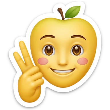 Classic apple style yellow emoji face smiling with hand in frame with their thumb and pointer finger crossed on the same hand sticker