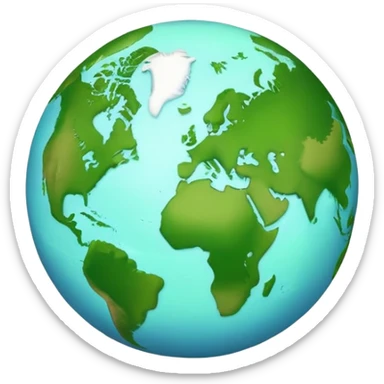 Earth globe with green continents shaped to form the number 8, iOS emoji style sticker