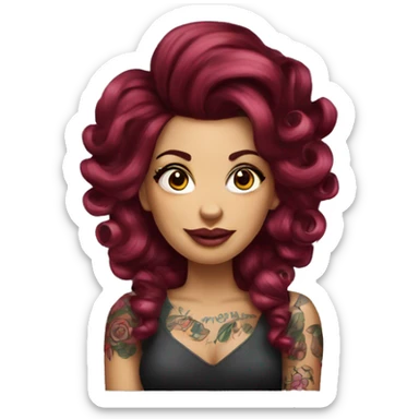Beautiful tattooed  burgundy long haired woman with curlers in her hair sticker