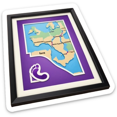 "Forty-two purple footsteps moving across a map inside an open house." sticker