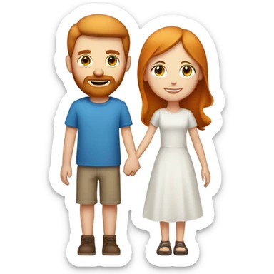 Man with ginger hair and blue eyes and a beard and girl with light/medium brown hair and blue eyes holding hands with heart in between them  sticker