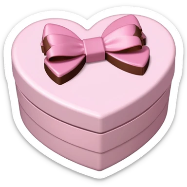 pale pink heart box, pale pink bow, filled with chocolates inside sticker