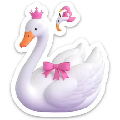a cute white swan with a pink bow on her head, playful and sweet sticker
