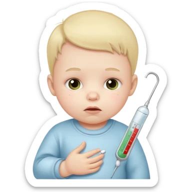 sick baby with a thermometer sticker