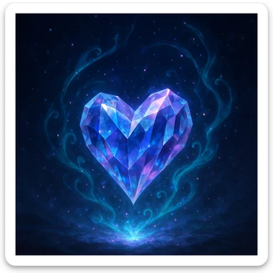 heart in a fantasy style, enchanted crystal heart, floating, with magical aura sticker