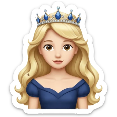 Princess in Navy Dress with Tiara, long wavy Blonde Hair sticker