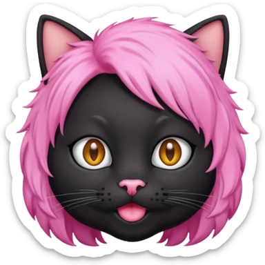 Black cat wearing a pink hair wig sticker