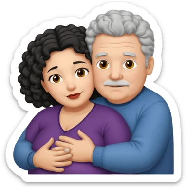  Old White  fat man no hiar hugging dack skin curly hair woman sticker