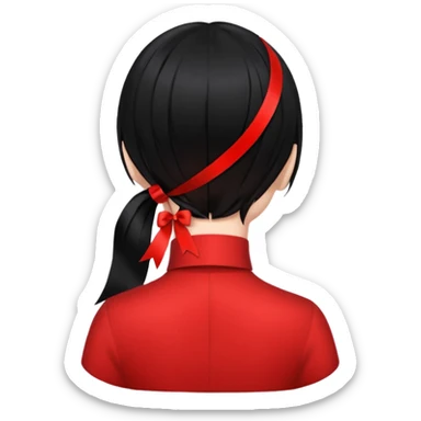 girl back view with red ribbon in black hair sticker