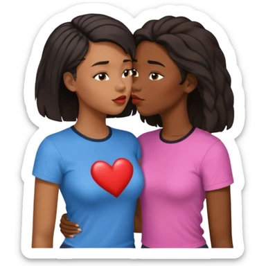 Black lesbian couple with one dark skin masculine with short haircut with a t shirt and one feminine with long hair in a blouse kissing sticker