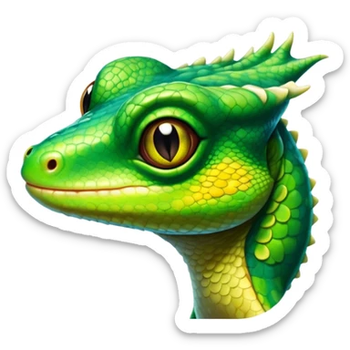 Cinematic Comical Gecko Portrait Emoji, Head tilted dramatically with an exaggeratedly shocked expression, featuring a compact, agile body with wide, comically expressive eyes and a quirky pattern of scales, Simplified yet hilariously expressive features, highly detailed, glowing with a slightly sassy tropical glow, high shine, dramatic yet playful, stylized with an air of quirky reptilian mischief, soft glowing outline, capturing the essence of a meme-worthy gecko that seems ready to scamper its way into viral fame! sticker