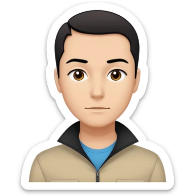 Create a stylized illustration of this person using the previously referenced comic style. Bold black outlines, flat colors, graphic novel look, neutral standing pose, consistent face proportions. sticker