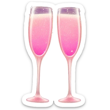 Two champagne glasses toasting with pink bows on them and sparkles  sticker